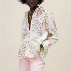 Zara | Linen Long Sleeve Multicolor Pattern Shirt